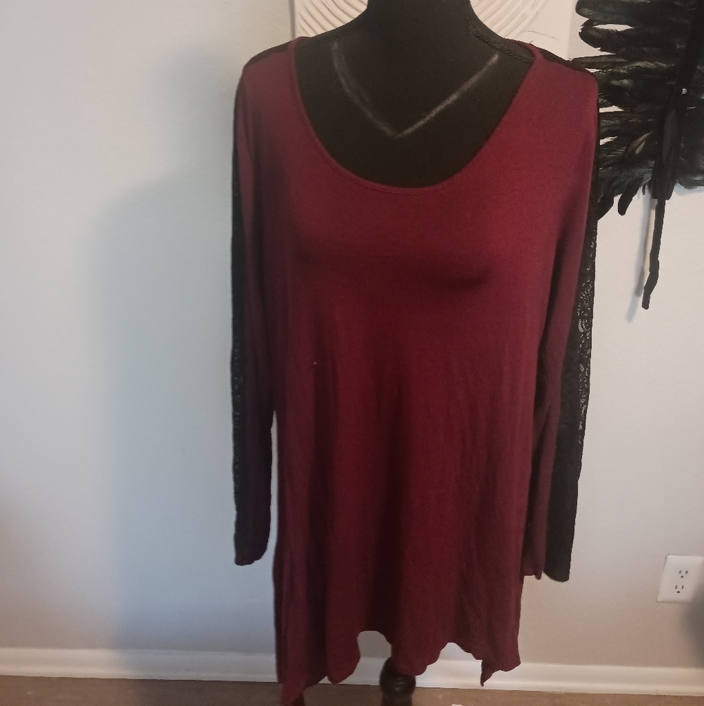 Burgundy and Black Long Sleeve Top